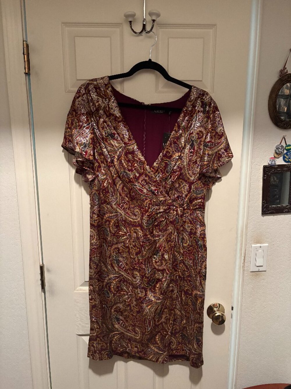 Lauren by Ralph Lauren Brocade Purple Multicolor Size 14 Cocktail Dress